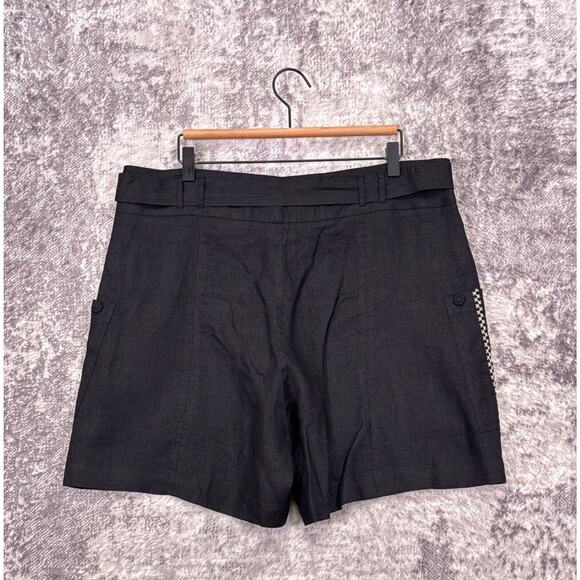 New Johnny Was Shorts Large Womens Black Linen Embroidered High Rise Belted - Picture 2 of 7